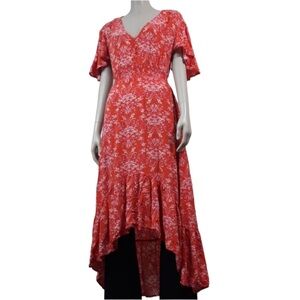 Abel The Label Anthropologie Xs High Low Flounce Hem Button V-Neck Dress